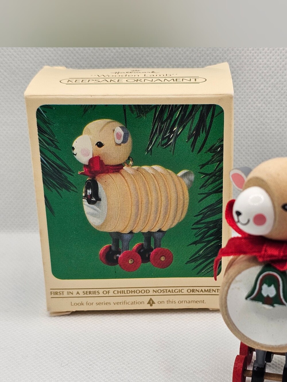 New Hallmark Christmas Ornament Wooden lamb Childhood Nostalgic series wood toy
